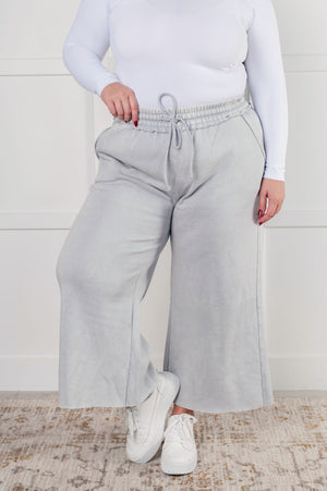 Zenana Wide Leg Mineral Wash Cropped Palazzo Pants in Light Grey