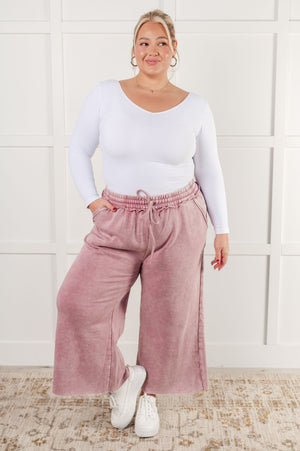 Zenana Wide Leg Mineral Wash Cropped Palazzo Pants in Light Rose