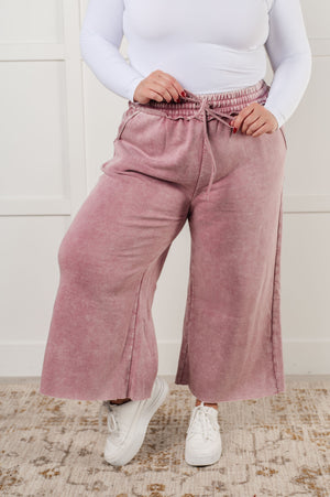 Zenana Wide Leg Mineral Wash Cropped Palazzo Pants in Light Rose