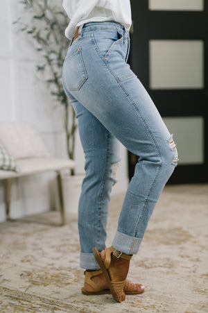 Judy Blue High Waist Patch Pocket Distressed Boyfriend Jeans
