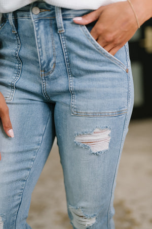Judy Blue High Waist Patch Pocket Distressed Boyfriend Jeans
