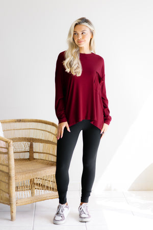 Victory Vibe Tunic Top in Cabernet by Zenana