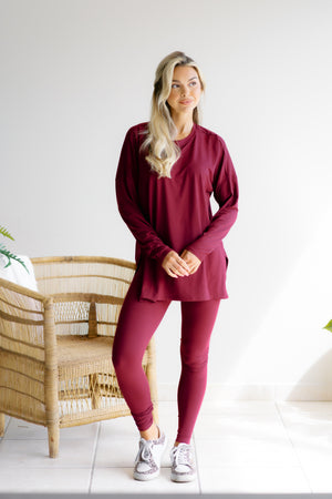 The Kickback Buttery Soft Set in Cabernet by Zenana