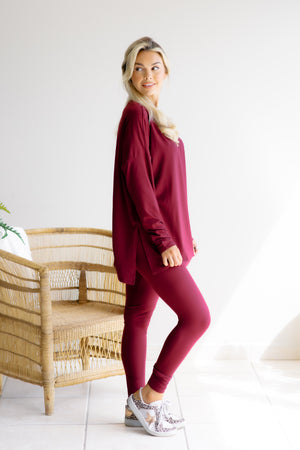 The Kickback Buttery Soft Set in Cabernet by Zenana