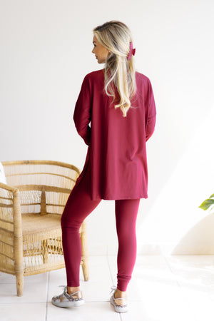 The Kickback Buttery Soft Set in Cabernet by Zenana