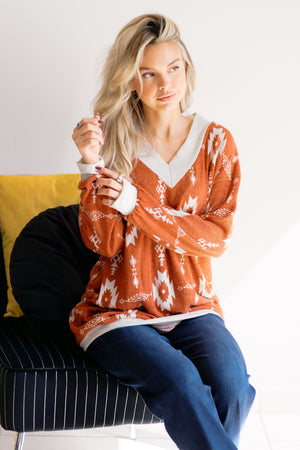 Harvest Chic Geometric Orange Sweater