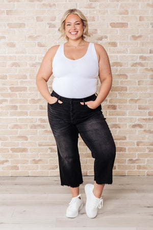 Judy Blue High Waist Button Fly Wide Leg Black Crop Jeans