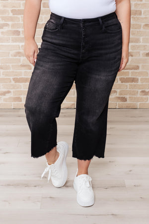 Judy Blue High Waist Button Fly Wide Leg Black Crop Jeans