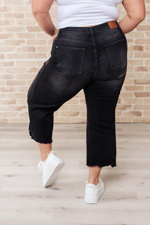 Judy Blue High Waist Button Fly Wide Leg Black Crop Jeans