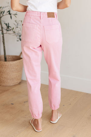 Judy Blue High Waist Garment Dyed Denim Jogger in Pink