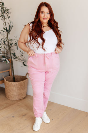 Judy Blue High Waist Garment Dyed Denim Jogger in Pink