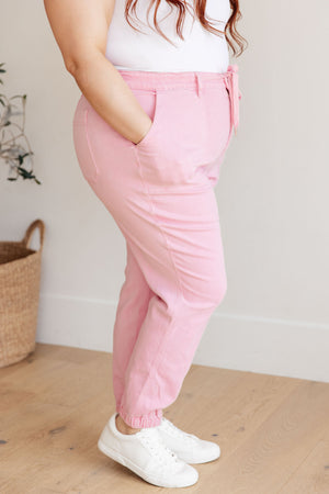 Judy Blue High Waist Garment Dyed Denim Jogger in Pink
