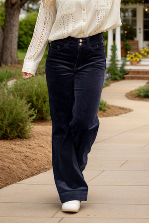 Judy Blue High Waist Corduroy Wide Leg Black Trouser