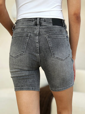 Judy Blue Mid Rise Grey Washed Bermuda Denim Shorts