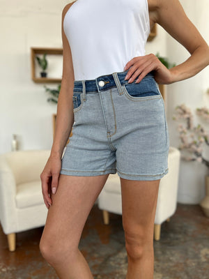 Judy Blue High Waist Color Block Denim Shorts
