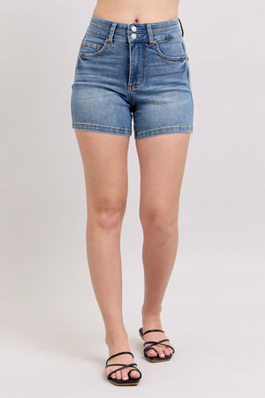 Judy Blue High Waist Tummy Control Cool Denim Double Button Shorts