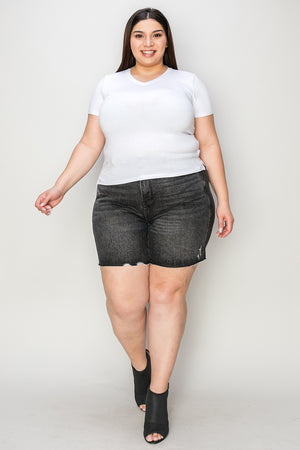 Judy Blue High Waisted Rigid Magic Jean Shorts In Washed Black