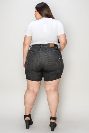 Judy Blue High Waisted Rigid Magic Jean Shorts In Washed Black