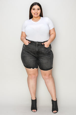 Judy Blue High Waisted Rigid Magic Jean Shorts In Washed Black