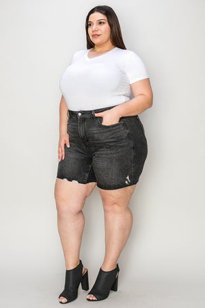 Judy Blue High Waisted Rigid Magic Jean Shorts In Washed Black