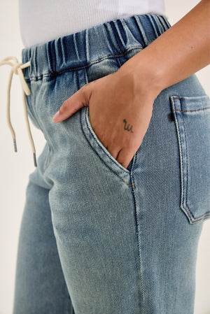 Judy Blue High Waist Wilhelmina Baggy Med Aged Stone Blue Knit Indigo Jeans