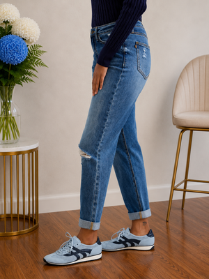 Judy Blue High Waist Rigid Magic Billie Cuffed Boyfriend Distressed Jeans