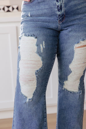 Judy Blue High Rise Heavy Destroyed Flare Jeans