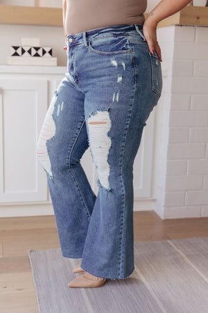 Judy Blue High Rise Heavy Destroyed Flare Jeans
