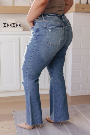 Judy Blue High Rise Heavy Destroyed Flare Jeans