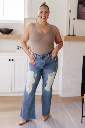 Judy Blue High Rise Heavy Destroyed Flare Jeans