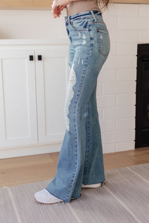 Judy Blue High Rise Heavy Destroyed Flare Jeans