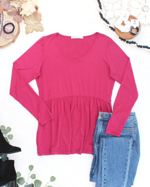 PREBOOK Long Sleeve Sarah Ruffle Top - Deep Raspberry