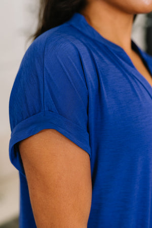 Lizzy Bloom Split Neck Blouse in Royal Blue by Dear Scarlett