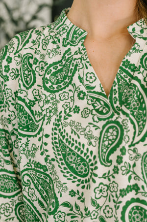 Lizzy Breeze Top in Green Paisley by Dear Scarlett