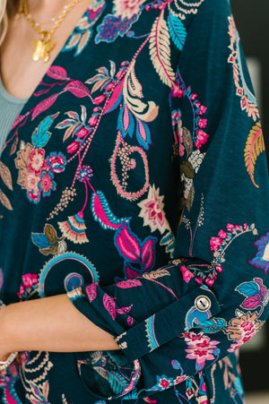 Lizzy Cardigan in Hunter Green Floral Paisley by Dear Scarlett