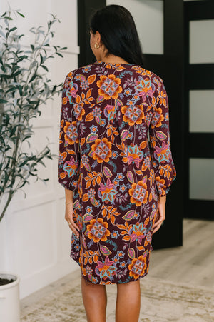 Lizzy Long Sleeve Dress in Chocolate Floral by Dear Scarlett