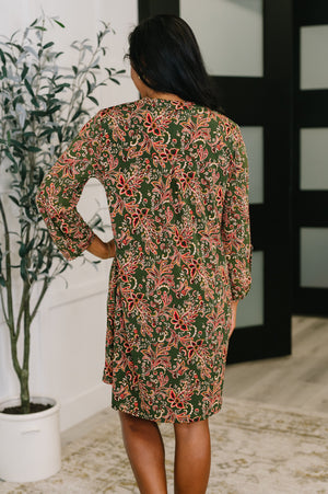 Lizzy Long Sleeve Dress in Olive Paisley by Dear Scarlett