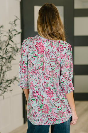 Lizzy Smock Top in Mint and Pink Floral Paisley by Dear Scarlett