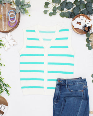 PREBOOK Lucy Striped Button Tank - Aqua