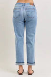 Judy Blue Mid Rise Distressed Boyfriend Jeans with Cuff