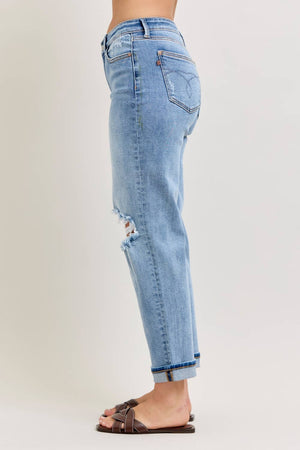 Judy Blue Mid Rise Distressed Boyfriend Jeans with Cuff