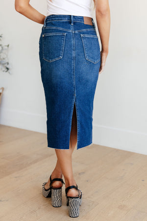Judy Blue High Rise Non Distressed Denim Midi Skirt
