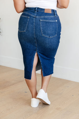 Judy Blue High Rise Non Distressed Denim Midi Skirt