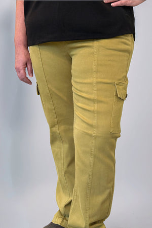 Judy Blue High Waist Straight Leg Cargo Jeans in Matcha Green