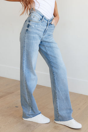 Judy Blue High Rise V Front Waistband Straight Leg Raw Hem Jeans
