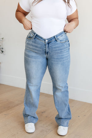 Judy Blue High Rise V Front Waistband Straight Leg Raw Hem Jeans