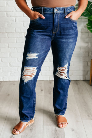 Judy Blue High Waist Rigid Magic Distressed Straight Jeans