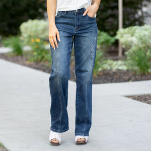 Judy Blue Mid Rise Western Seam Detail Straight Leg Jeans