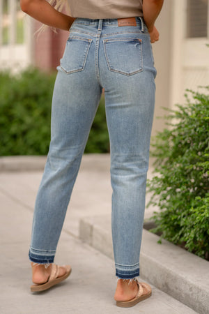 Judy Blue Mid Rise Rigid Magic Release Hem Boyfriend Jeans