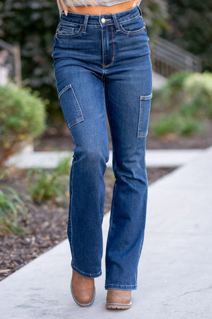 Judy Blue High Waist Dark Wash Cargo Bootcuts